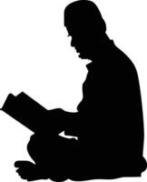 AI generated Silhouette of a Muslim man reading the Koran in black color only vector