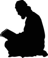 AI generated Silhouette of a Muslim man reading the Koran in black color only vector