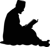 AI generated Silhouette of a Muslim man reading the Koran in black color only vector