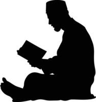 AI generated Silhouette of a Muslim man reading the Koran in black color only vector