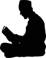 AI generated Silhouette of a Muslim man reading the Koran in black color only vector