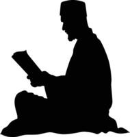 AI generated Silhouette of a Muslim man reading the Koran in black color only vector