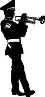 AI generated Silhouette marching band wind instrument player full body black color only vector