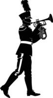 AI generated Silhouette marching band wind instrument player full body black color only vector