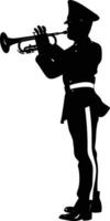 AI generated Silhouette marching band wind instrument player full body black color only vector