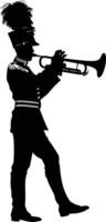 AI generated Silhouette marching band wind instrument player full body black color only vector
