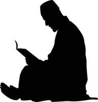 AI generated Silhouette of a Muslim man reading the Koran in black color only vector