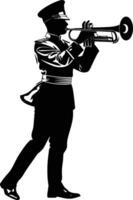 AI generated Silhouette marching band wind instrument player full body black color only vector