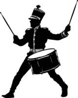 AI generated Silhouette marching band percussion instrument player full body black color only vector