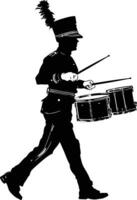 AI generated Silhouette marching band percussion instrument player full body black color only vector