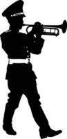 AI generated Silhouette marching band wind instrument player full body black color only vector