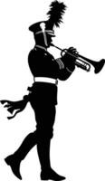 AI generated Silhouette marching band wind instrument player full body black color only vector