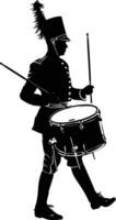 AI generated Silhouette marching band percussion instrument player full body black color only vector