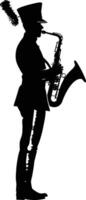 AI generated Silhouette marching band wind instrument player full body black color only vector