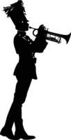 AI generated Silhouette marching band wind instrument player full body black color only vector
