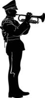 AI generated Silhouette marching band wind instrument player full body black color only vector