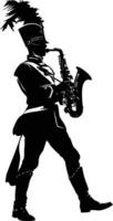 AI generated Silhouette marching band wind instrument player full body black color only vector