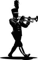 AI generated Silhouette marching band wind instrument player full body black color only vector