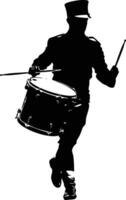 AI generated Silhouette marching band percussion instrument player full body black color only vector