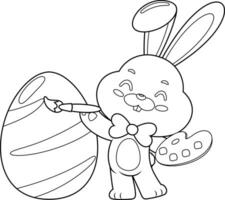 Outlined Cute Bunny Rabbit Cartoon Character Painting Colorful Easter Egg vector