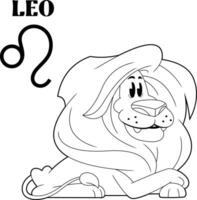 Outlined Leo Cartoon Character Horoscope Zodiac Sign. Vector Hand Drawn Illustration