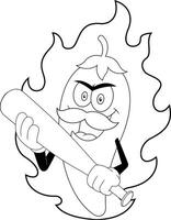 resumido enojado caliente chile pimienta dibujos animados mascota logo diseño. vector mano dibujado ilustración