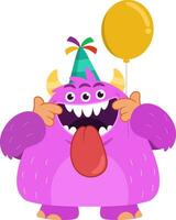 Goofy Birthday Monster Cartoon Character Making A Funny Face. Vector Illustration Flat Design