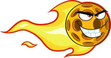 Pickleball Ball Cartoon Character With A Trail Of Flames. Vector Hand Drawn Illustration