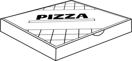 Outlined Cartoon Square Carton Pizza Box. Vector Hand Drawn Illustration