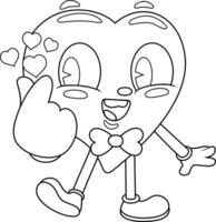 Outlined Cute Heart Retro Cartoon Character Make Mini Heart Love Sign With Fingers vector