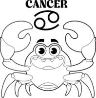 Outlined Cancer Cartoon Character Horoscope Zodiac Sign. Vector Hand Drawn Illustration