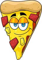 Smiling Pizza Slice Cartoon Character. Vector Hand Drawn Illustration