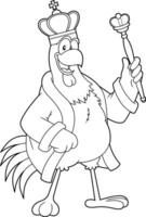 Outlined Chicken Rooster King Cartoon Character With Golden Crown And Scepter vector