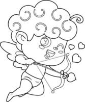 Outlined Cute Cupid Angel Cartoon Character Flying With Bow And Arrow vector