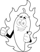 Outlined Smiling Hot Chili Pepper Cartoon Character. Vector Hand Drawn Illustration