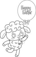 Outlined Cute Little Sheep Cartoon Character Holding Balloon With Text Happy Easter vector