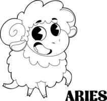 Outlined Aries Or The Ram Cartoon Character Horoscope Zodiac Sign. Vector Hand Drawn Illustration