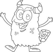 Outlined Happy Monster Cartoon Character With Open Arms. Vector Hand Drawn Illustration