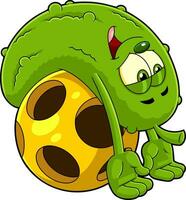 Tired Pickle Cartoon Character Lying On A Pickleball Ball. Vector Hand Drawn Illustration