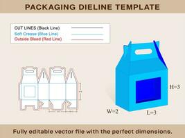 Gable Box With window, Box With Handle, Dieline Template vector