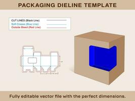 grande regalo caja con ventana dieline plantilla, 3d caja vector