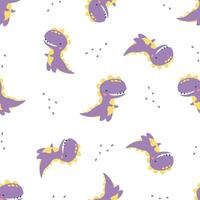 Seamless vector pattern in child style on white background. Cute dinosaur on a white background