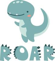 Vector children's illustration. Cute Terranosaurus and the inscription ROAR. Print for children's products