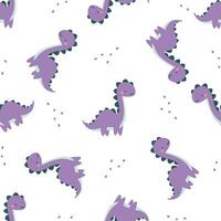 Seamless vector pattern in child style on white background. Cute dinosaur on a white background