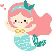 Children's vector illustration. Cute mermaid showing welcome sign.