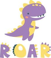 Vector children's illustration. Cute Terranosaurus and the inscription ROAR. Print for children's products