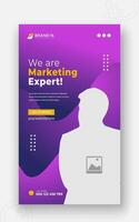 Corporate and creative marketing solutions social media story, cover template, abstract business promotion specialist web banner design in orange gradient color on purple background vector