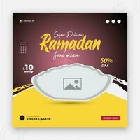 especial Ramadán kareem iftar fecha otoño social medios de comunicación cubrir diseño, delicioso Ramadán comida menú enviar plantilla, descuento oferta, restaurante web bandera, resumen amarillo color forma rojo antecedentes vector