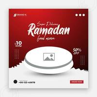 especial Ramadán kareem iftar fecha otoño social medios de comunicación cubrir diseño, delicioso Ramadán comida menú enviar plantilla, descuento oferta, restaurante web bandera, resumen rojo vistoso forma degradado antecedentes vector