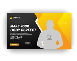 Gym post video thumbnail and creative web banner design template vector